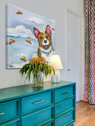 "Corgi in Space" Painting Print on Wrapped Canvas
