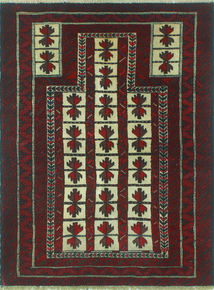 Fine Vintage Distressed Vito Ivory/Red Rug, 2'9x3'9
