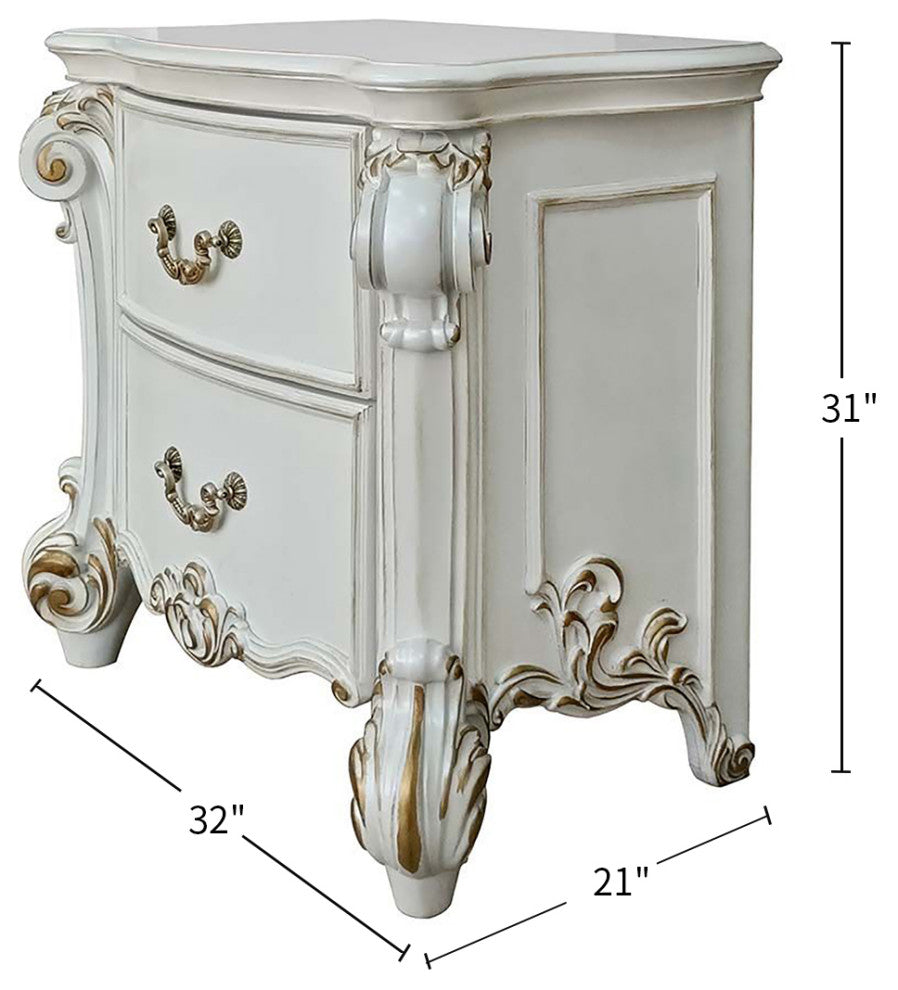 Wood Nightstand With 2 Drawers, Antique Pearl