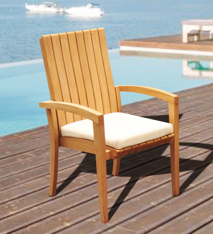9-Piece Outdoor Teak Dining Set: 94" Masc Oval Table, 8 Goa Stacking Arm Chairs
