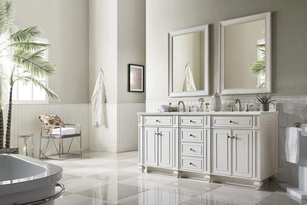 James Martin 157-V72-BW-3ENC 72" Bright White Double Vanity + Quartz Top