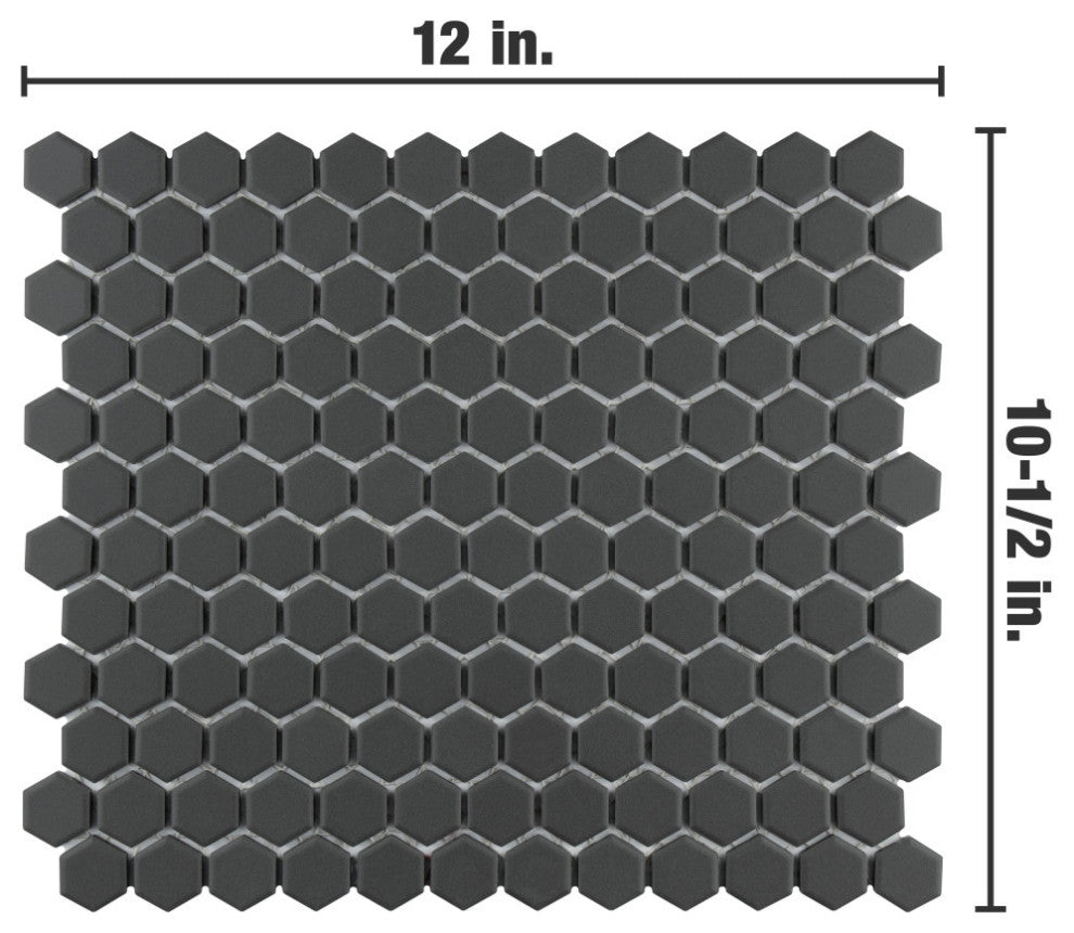 Metropolis 1" Hex Unglazed Black Porcelain Floor and Wall Tile