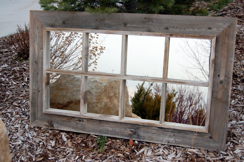 8-Panel Barn Wood Window Pane Mirror, 25x45