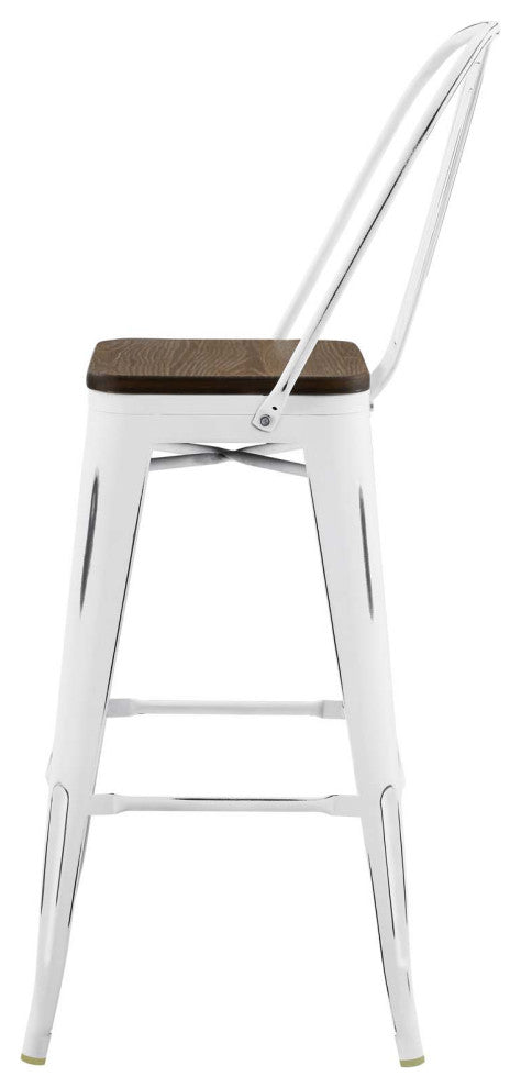 Bar Stool Chair Barstool, Set of 2, Wood, Metal, White, Modern, Bar Pub Bistro