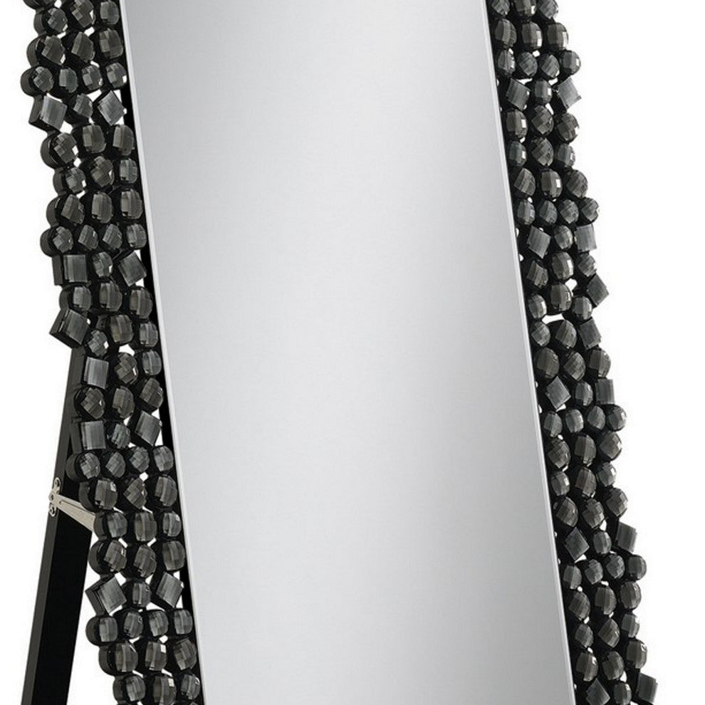 Benzara BM282016 Classic Portrait Floor Mirror, Rhinestone Inlay, Cheval, Black