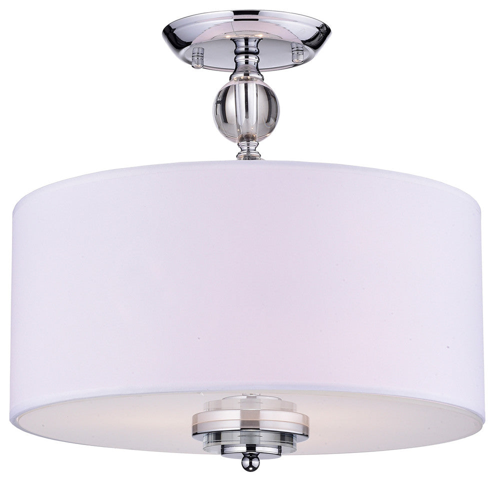 3-Light Decorated White Drum Semi Flush Mount Chrome Fixture Coastal Lighting