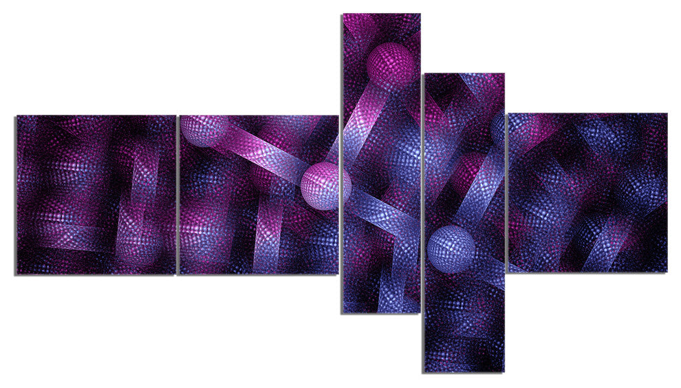 Crystal Cell Purple Steel Texture, Abstract Wall Art Canvas, 60"x32", 5 panels