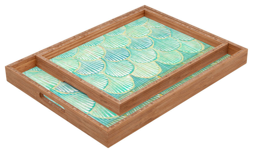 Cori Dantini Turquoise Scallops Rectangular Tray, Large