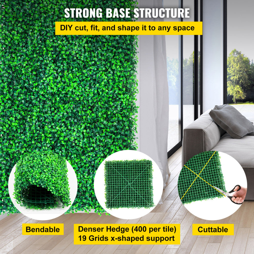 Artificial Boxwood Panels 20"x20" Hedge Plant Privacy Fence Screen, 16 Pcs
