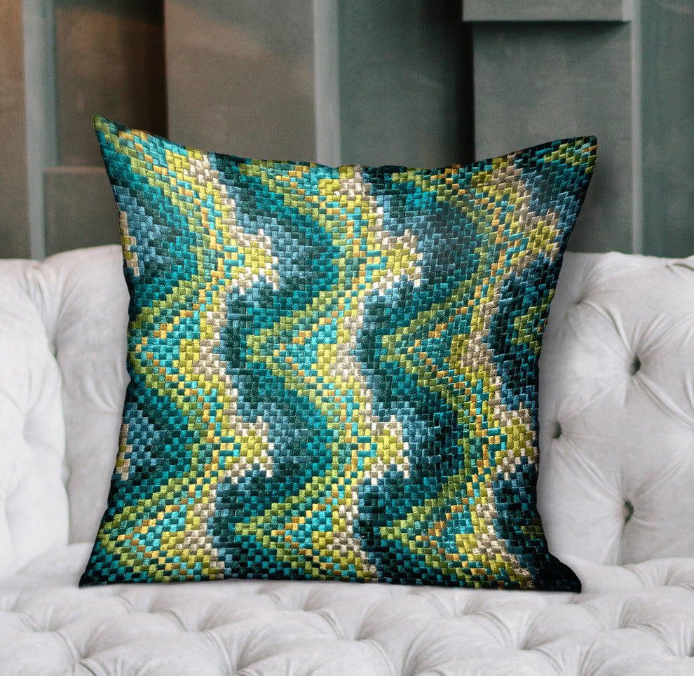 Plutus Montage Haven Green Geometric Luxury Throw Pillow, 16"x16"