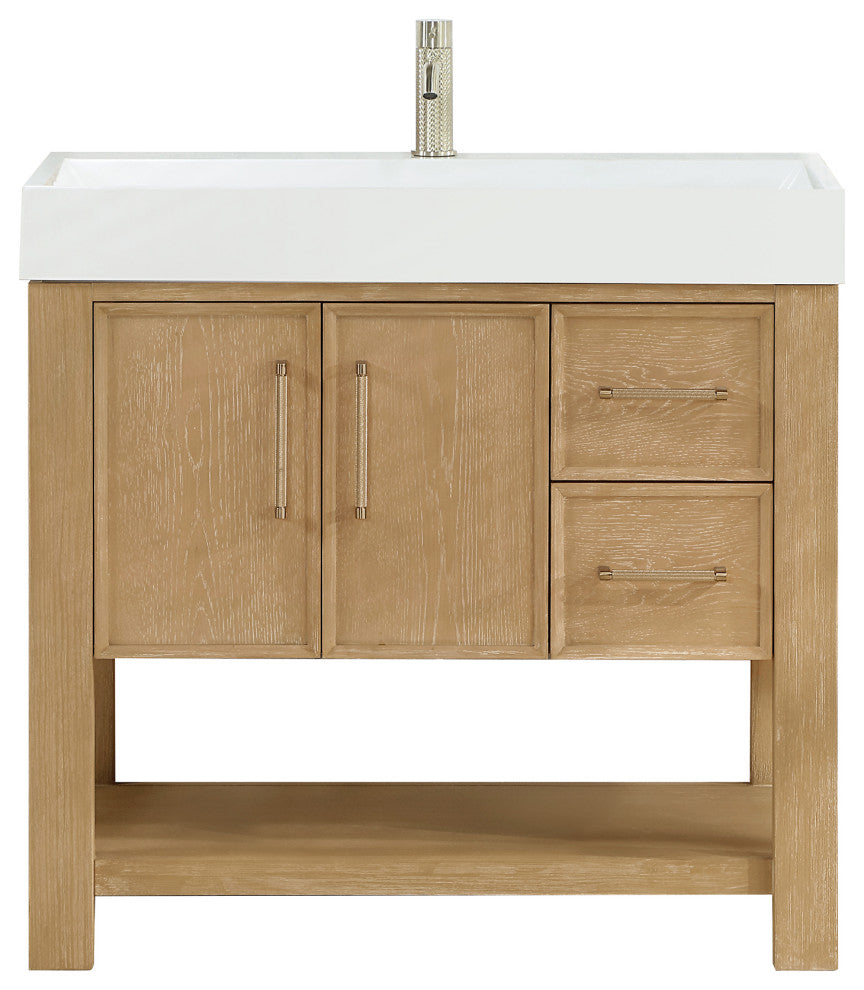 Vera Bath Vanity with Stone Top, Washed Ash Grey, 36", Single Vanity, No Mirror