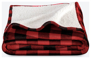 Fleece Sherpa Blanket, Buffalo Plaid Red/Black, King