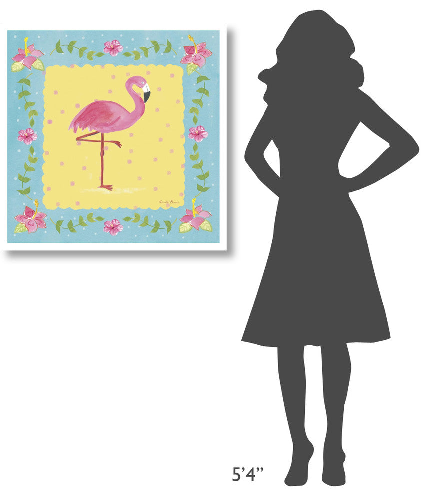 "Flamingo Dance I Sq Border" Digital Paper Print by Farida Zaman, 32"x32"