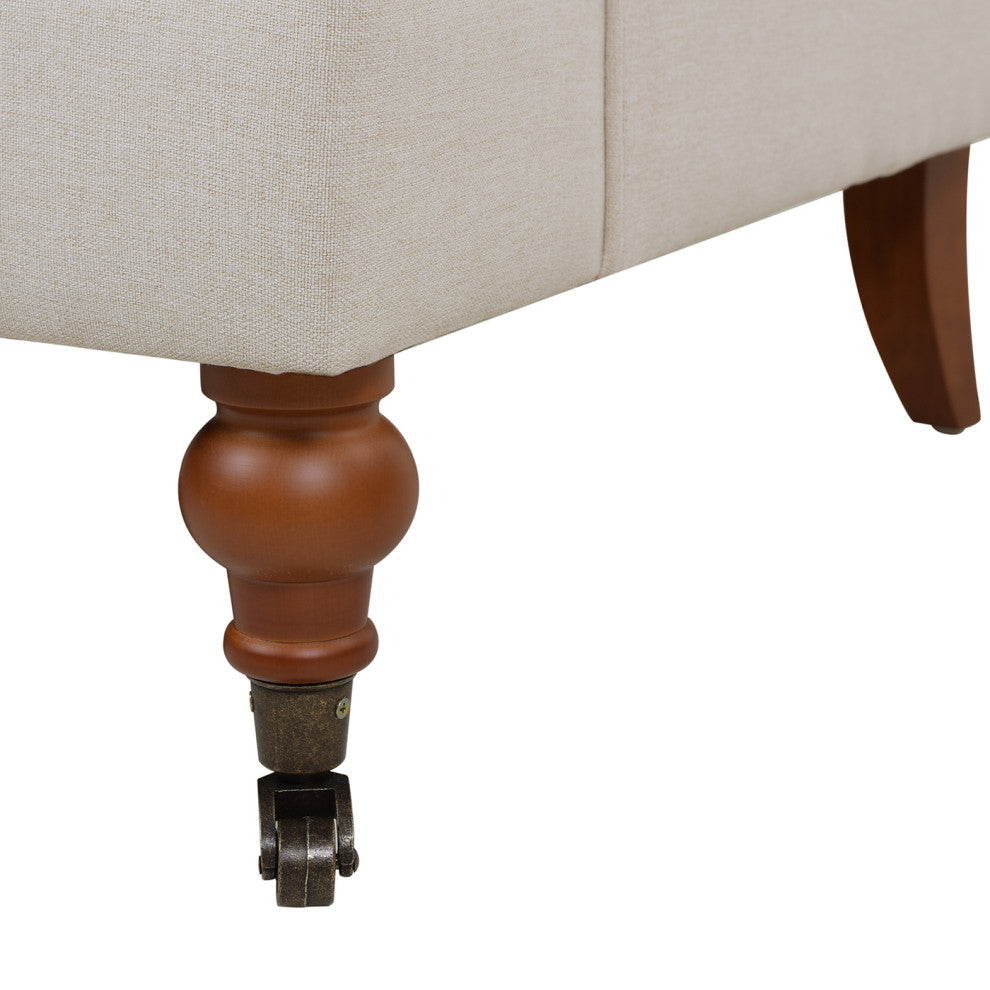 Alana 38" Lawson Accent Arm Chair, Metal Casters, Sky Neutral Beige Polyester