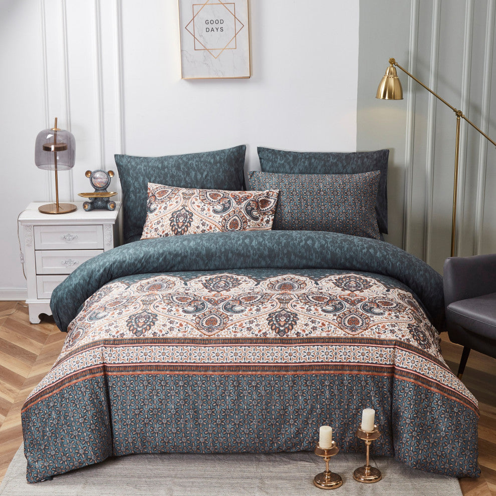 Tache Paisley Damask Lattice Floral Duvet Cover, King