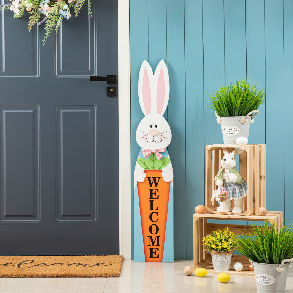 42"œH Easter Wooden Bunny Welcome Porch Sign