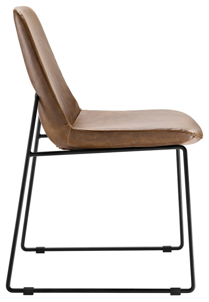 Modern Contemporary Dining Vinyl Side Chair, Brown, Vinyl Leather