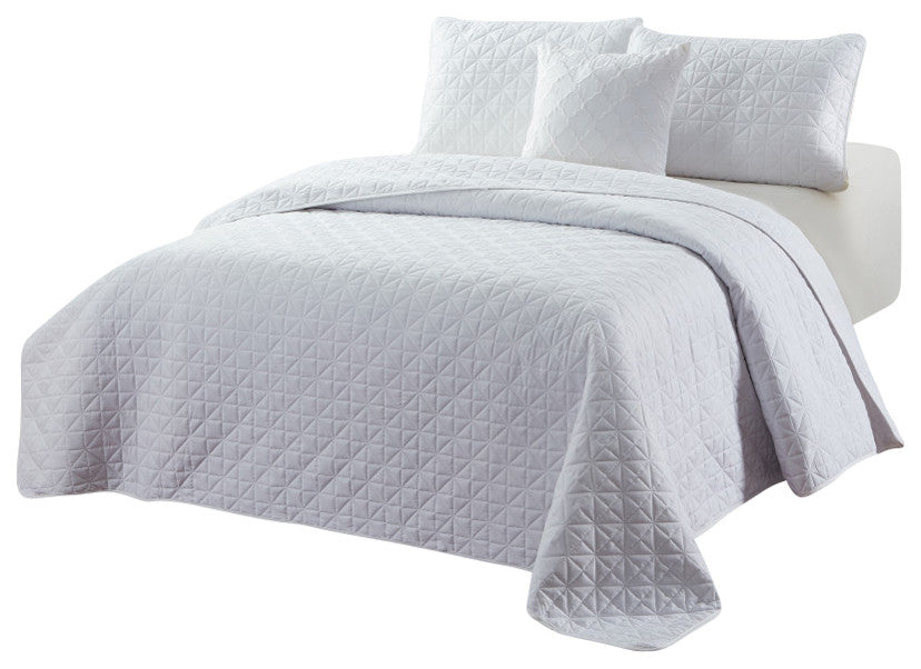Bibb Home 4 Piece Solid Quilt Set, White, Full/Queen