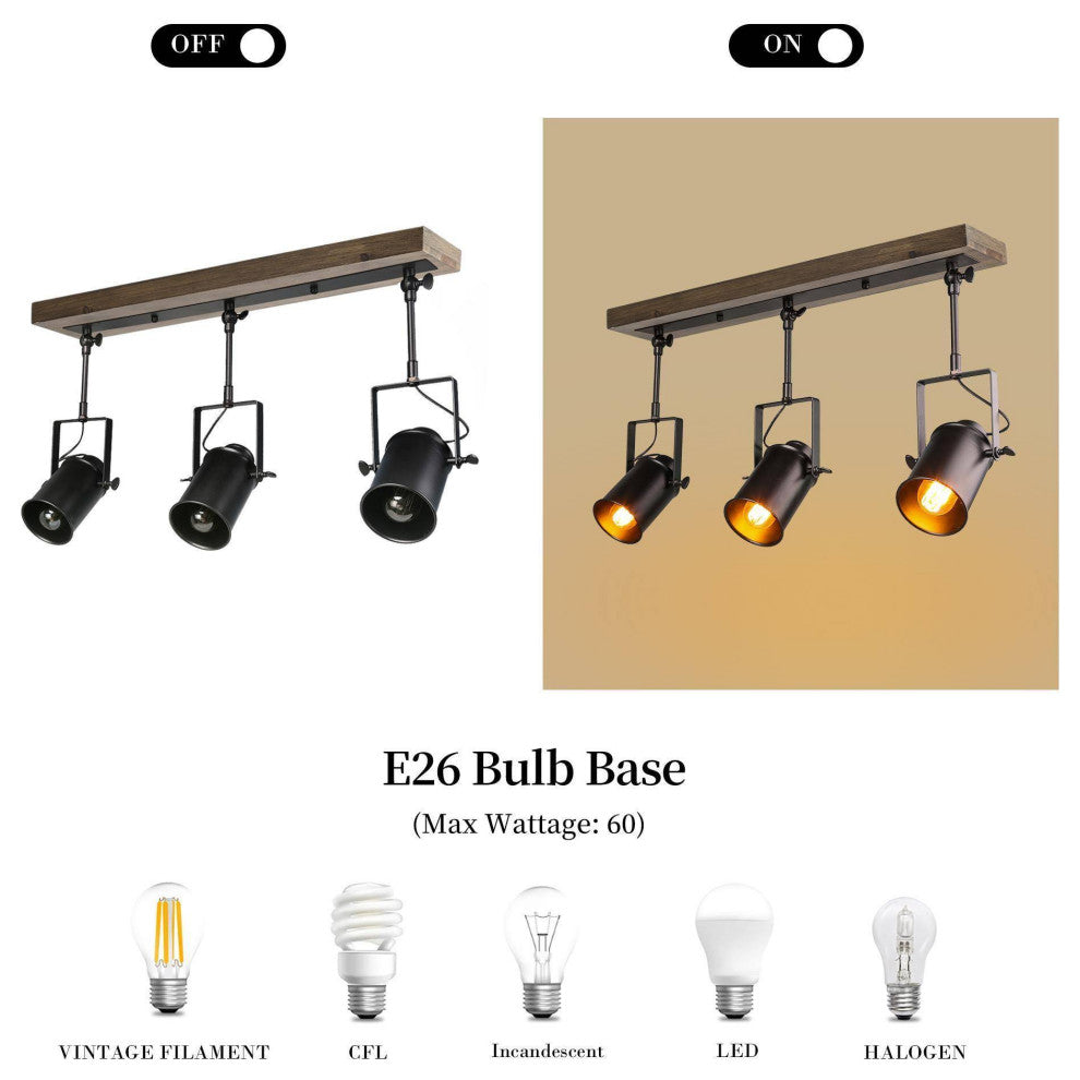 LNC Wood Close to Ceiling Track Lighting Spotlights 3-Light Track Lights