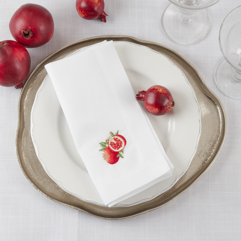 EmbroideredTable Napkins With Pomegranate Design (Set of 4), White, 20"x20"
