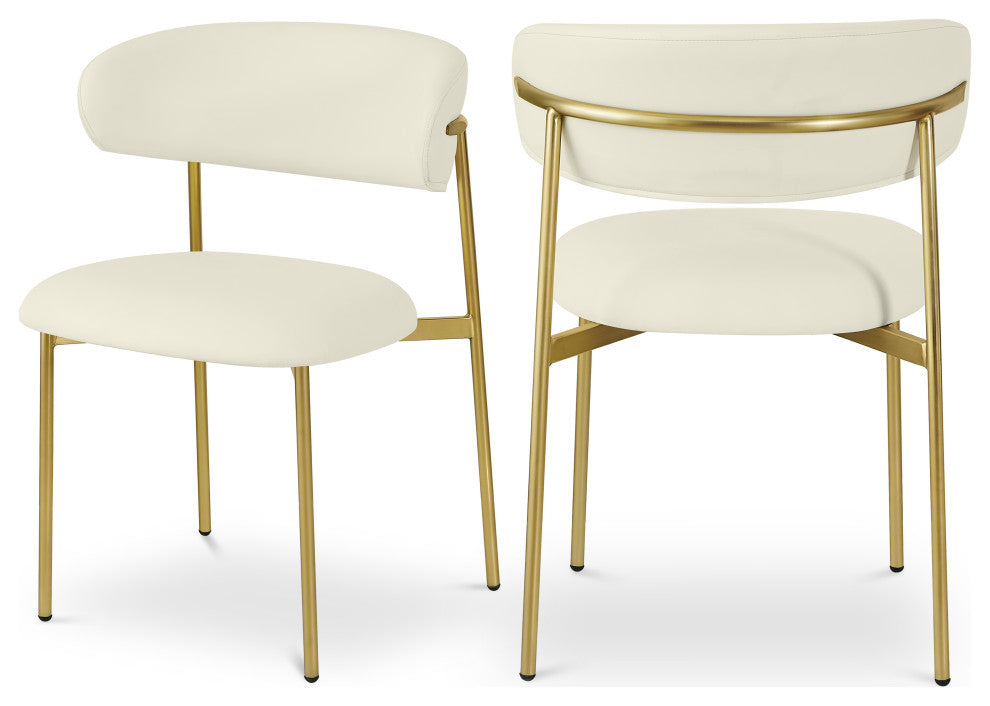 Lupita Vegan Leather Dining Chair, Set of 2, Cream, Brushed Gold Finish