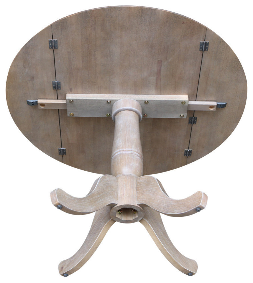 42" Round dual drop Leaf Pedestal Table - 29.5 "H, Washed Gray Taupe