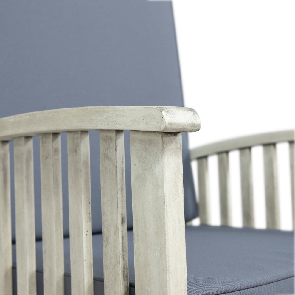 Beulah Outdoor Acacia Wood Rocking Chair, Light Gray Finish, Dark Gray