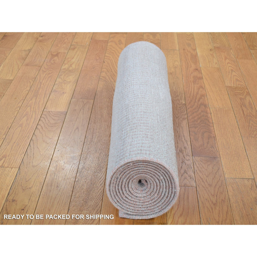 Gray Modern Grass Design Gabbeh Wool And Silk Hand Knotted Runner Rug 2'6"x11'3"