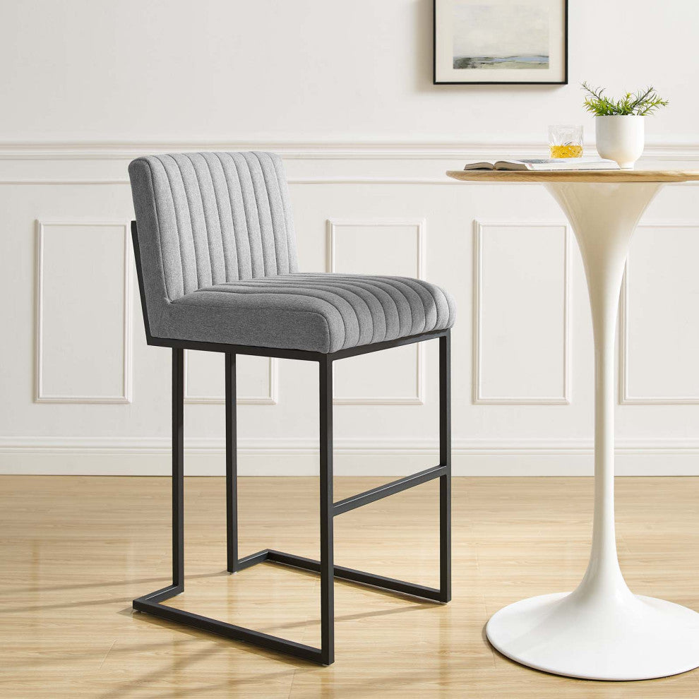 Tufted Bar Stool Chair Barstool, Fabric, Metal, Gray, Modern, Bar Pub