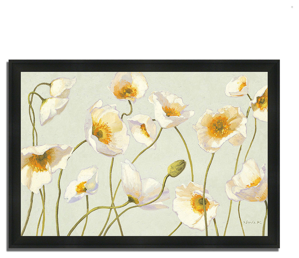 "White And Bright Poppies" By Shirley Novak, Framed Painting Print, 60"x41"