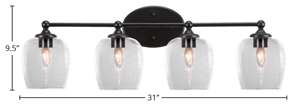 Capri 4-Light Bath Bar, Matte Black/Clear Bubble