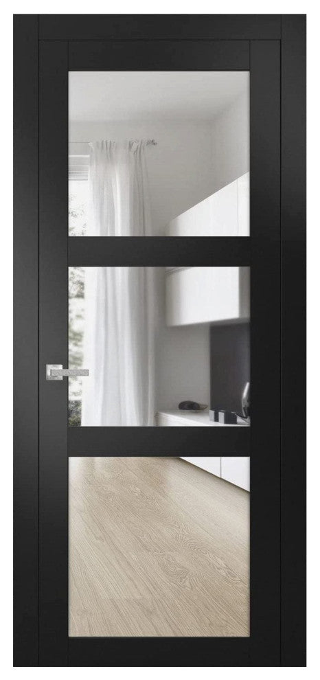 Solid Interior French | Lucia 2555 Matte Black with Clear Glass | -30 x 80