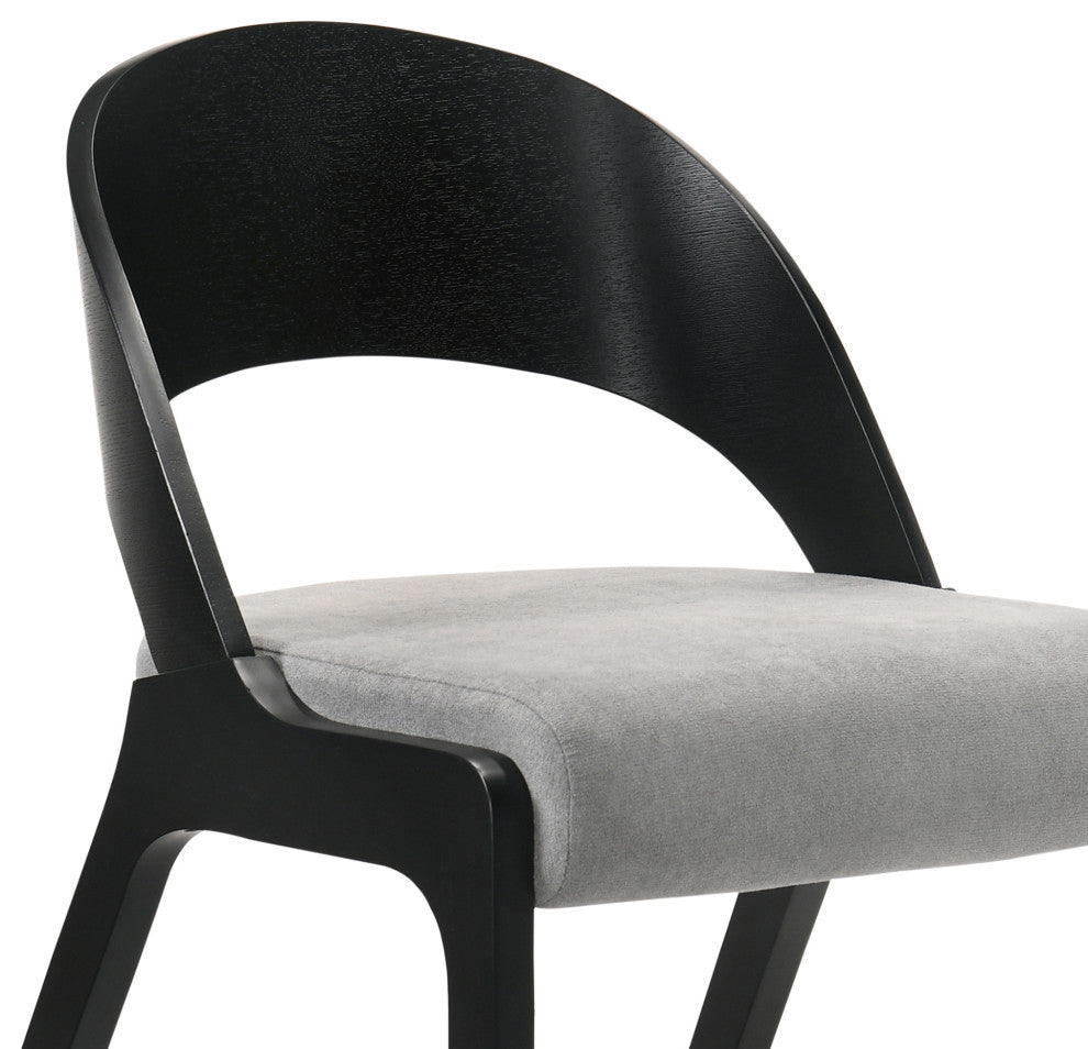Polly Dining Accent Chairs, Black Finish and Gray Fabric, Set of 2