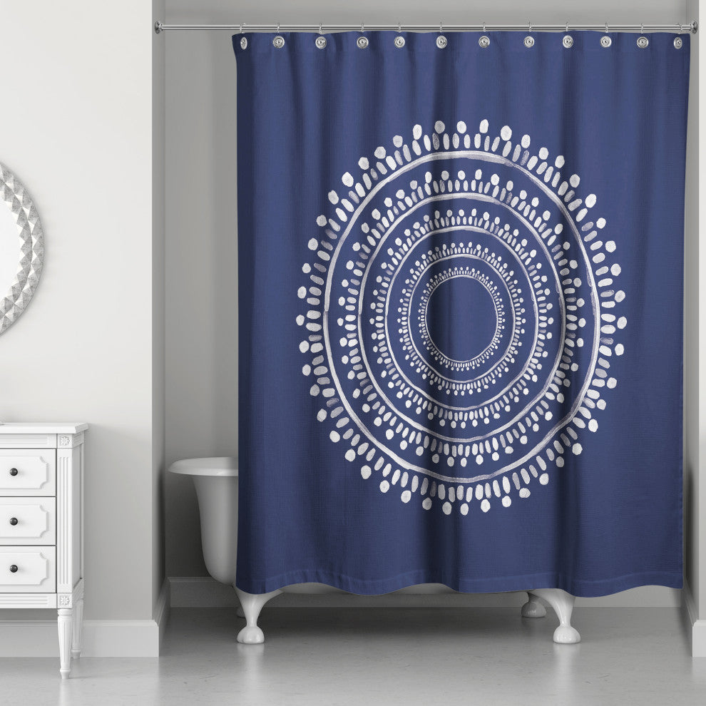 Centered Navy Boho Circle 71x74 Shower Curtain