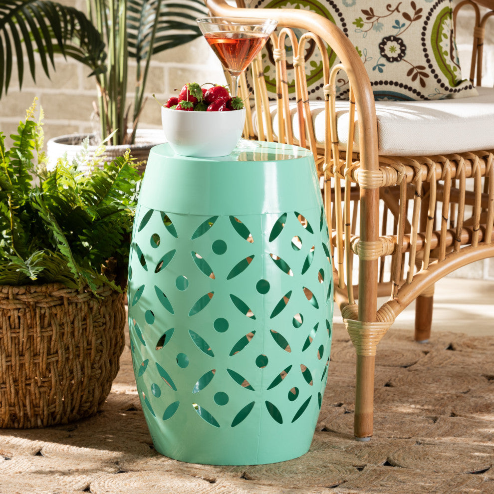 Hermelinda Contemporary Outdoor Side Table, Aqua