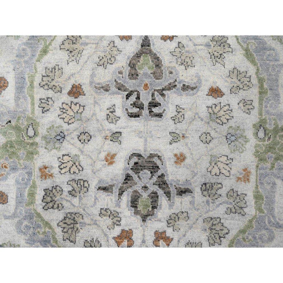 Chrome Denser Weave Oushak Soft Wool Hand Knotted Round Rug, 5'x5'