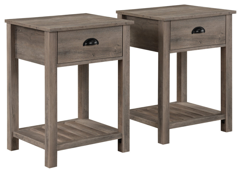 Country Farmhouse Single Drawer Side Table Set - Grey Wash