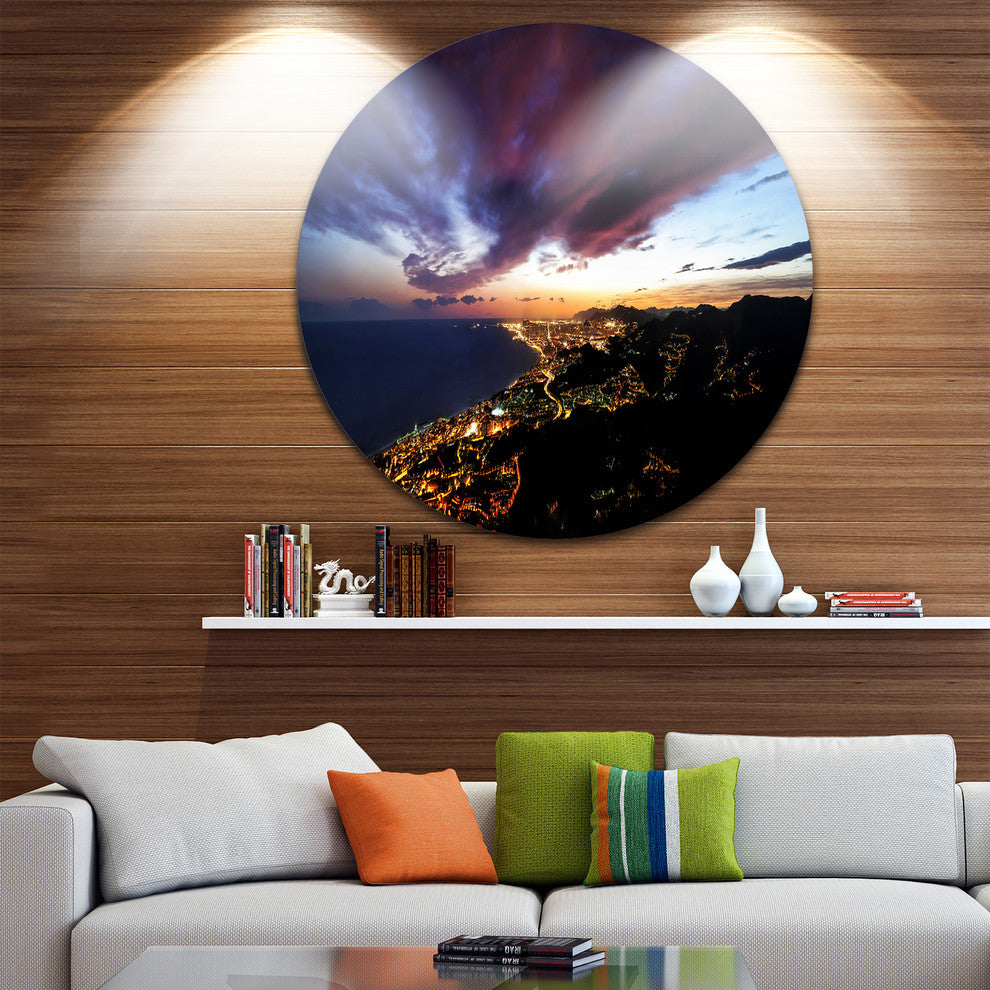 Barcelona Skyline Panorama, Cityscape Round Wall Art, 23"