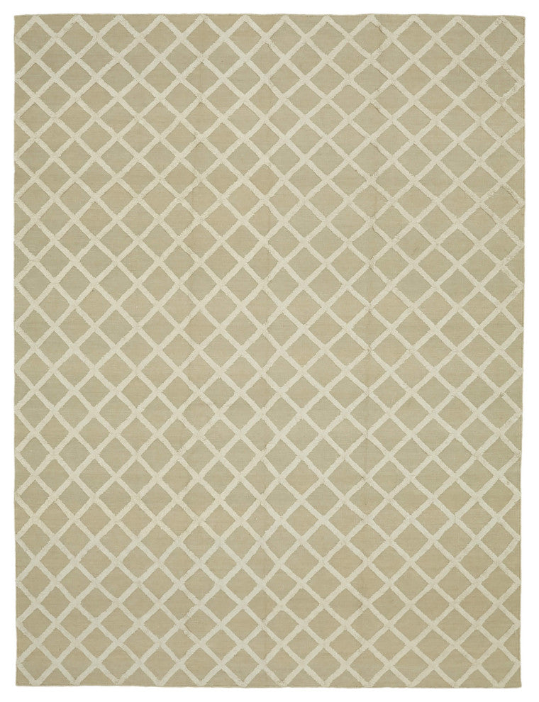 Rug N Carpet - Hand-knotted Modern Design 9' 0'' x 12' 0'' Wool Unique Kilim Rug