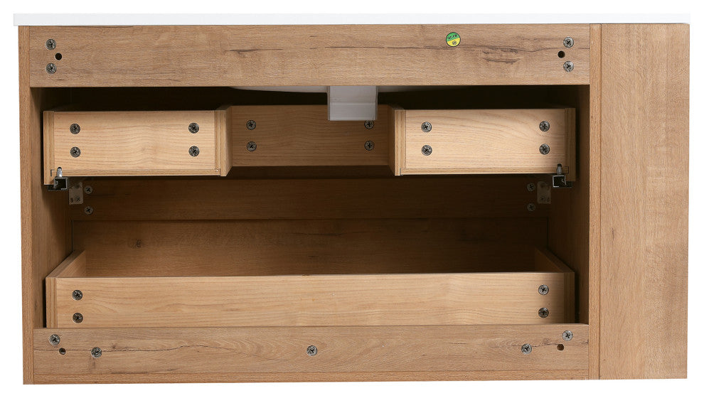 36" Plywood Wall Mounted Bath Vanity Set, Imitative Oak, Gel Basin