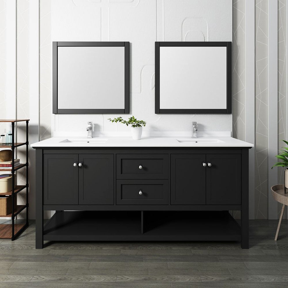 Manchester 72" Black Double Sink Bathroom Vanity Set, Faucet-Fft9131ch