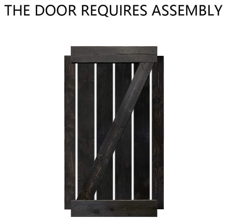 Stained Solid Pine Wood Sliding Barn Door, Charcoal Black, 24"x84", Z Bar