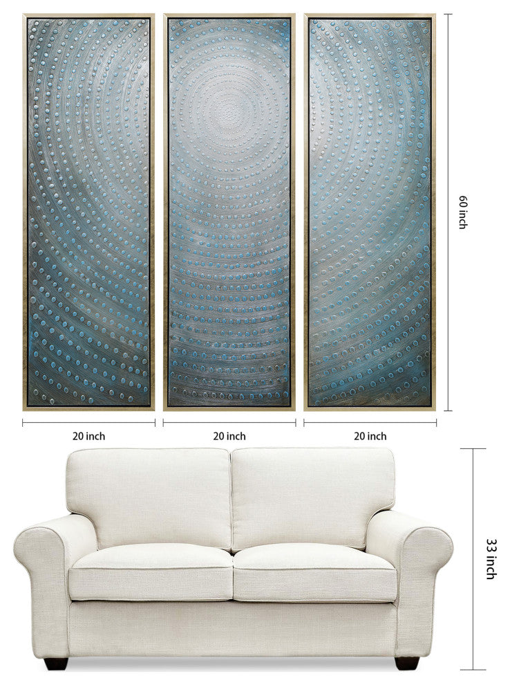 Concentric Textured Metallic Abstract Hand Painted Wall Art, 60"x20"