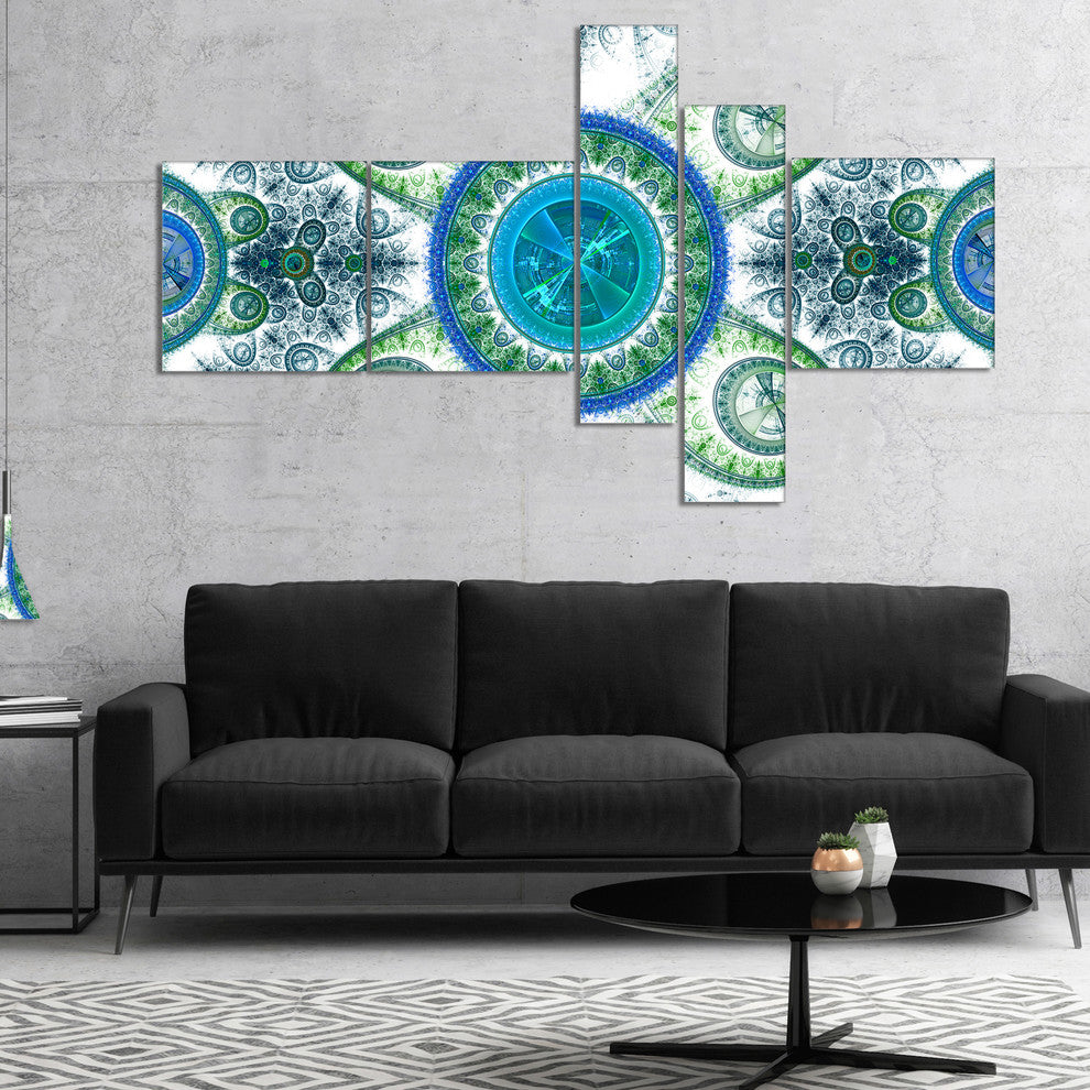 Blue Psychedelic Relaxing Art, Abstract Canvas Art Print, 60"x32", 5 panels