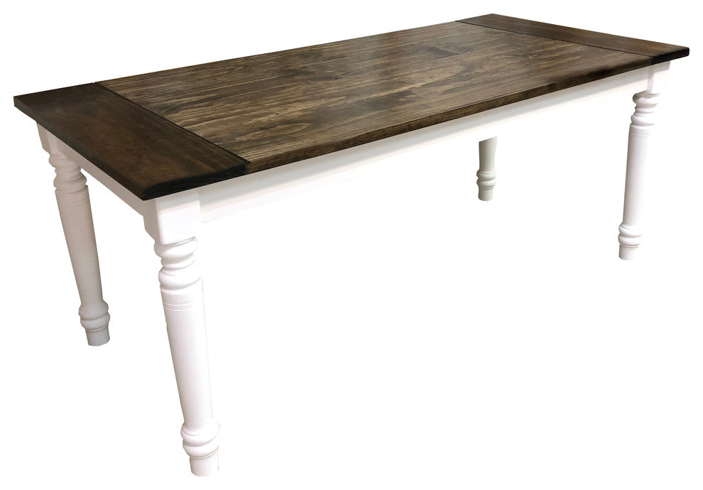 Dark Walnut and White English Farmhouse Table, 72"