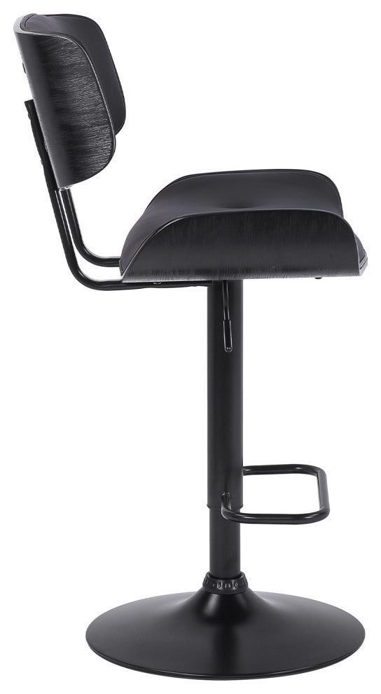 Adjustable Black Tufted Faux Leather and Black Wood Swivel Barstool.