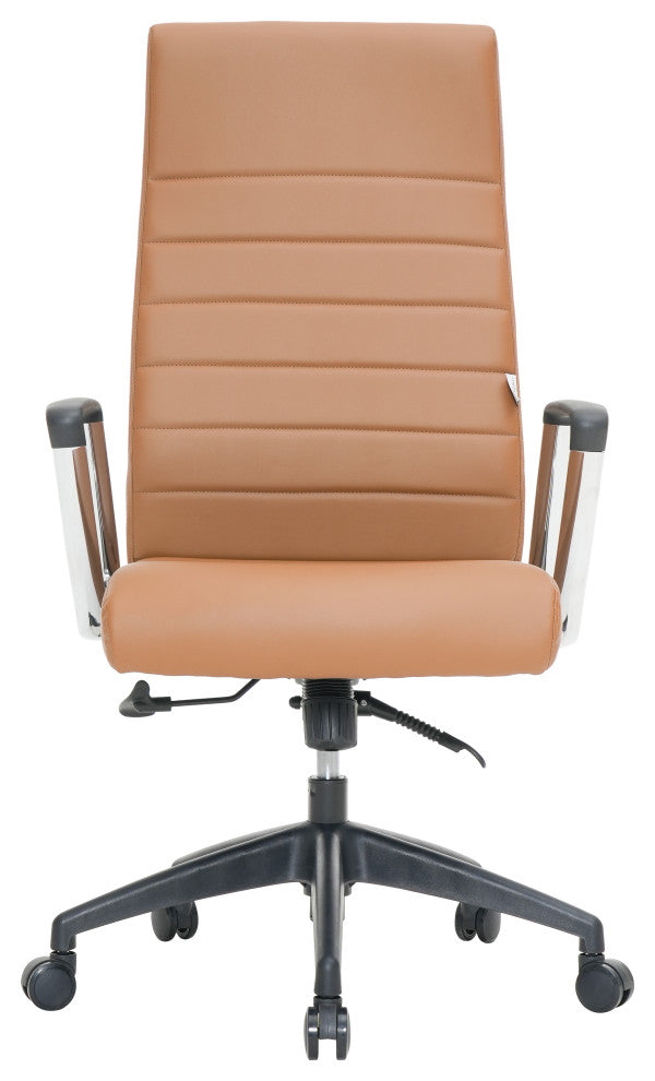 LeisureMod Hilton Modern High Back Leather Conference Office Chair, Light Brown