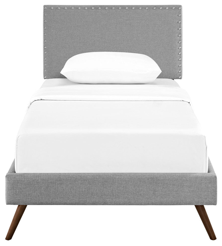 Modway Phoebe Twin Fabric Platform Bed With Round Splayed Legs, Light Gray
