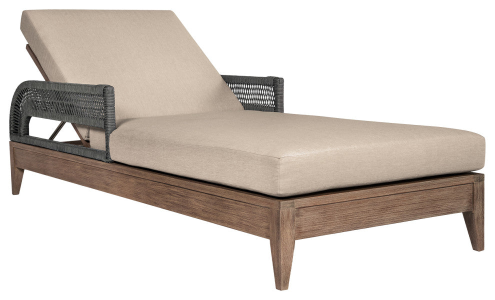 Orbit Outdoor Patio Chaise Lounge Chair, Wood Gray Rope &Taupe Olefin Cushions