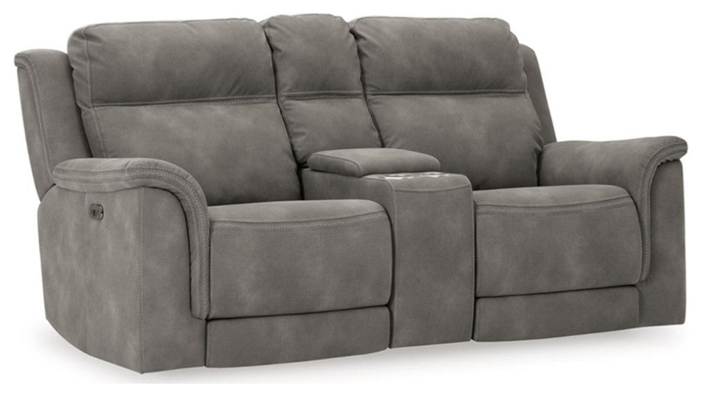 Bowery Hill Contemporary Faux Leather Reclining Loveseat in Gray